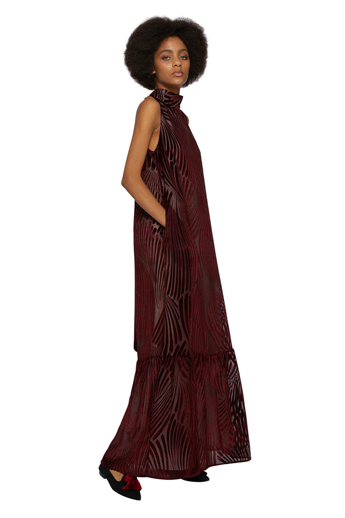 F.r.s. For Restless Sleepers EDILOGO DRESSES Geometric Velvet Bordeaux
