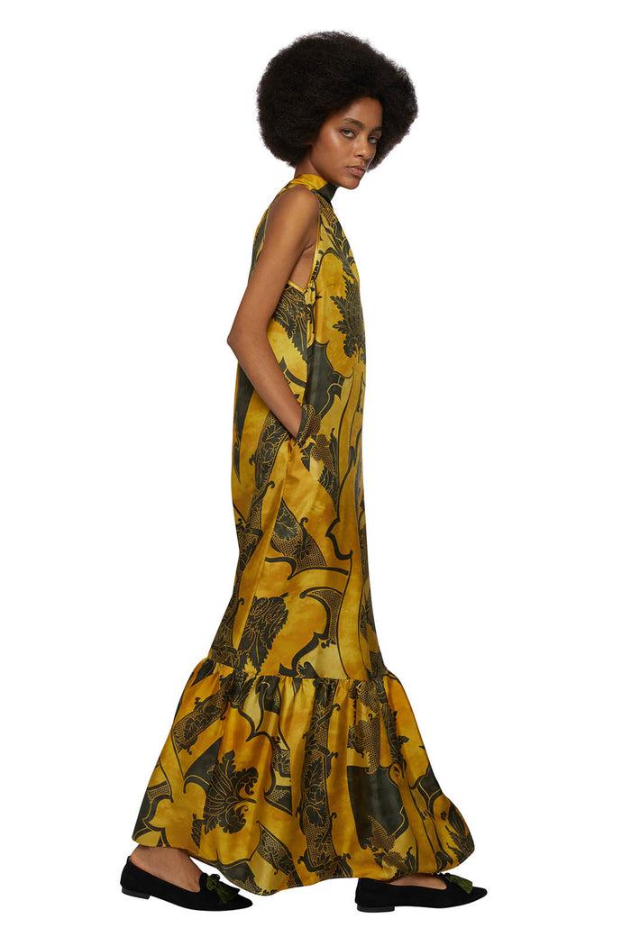 F.r.s. For Restless Sleepers EDILOGO DRESSES Ornamental Ramages Yellow Green