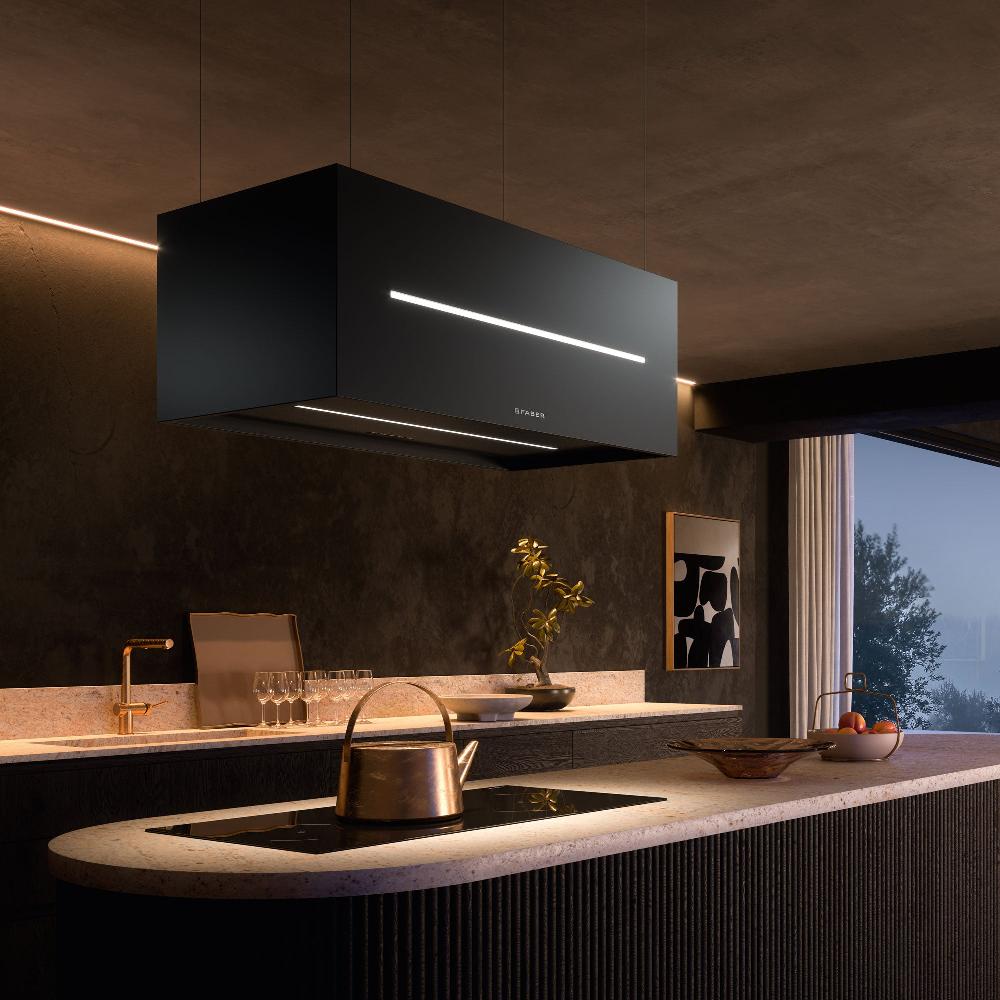 Faber Graziosa Isola 31" Island Range Hood Matte Black 600 CFM