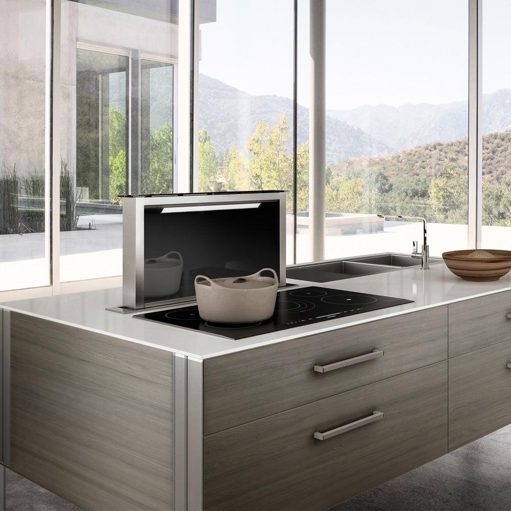 Faber Scirocco Lux 30" Downdraft Range Hood Black Glass With Stainless Steel