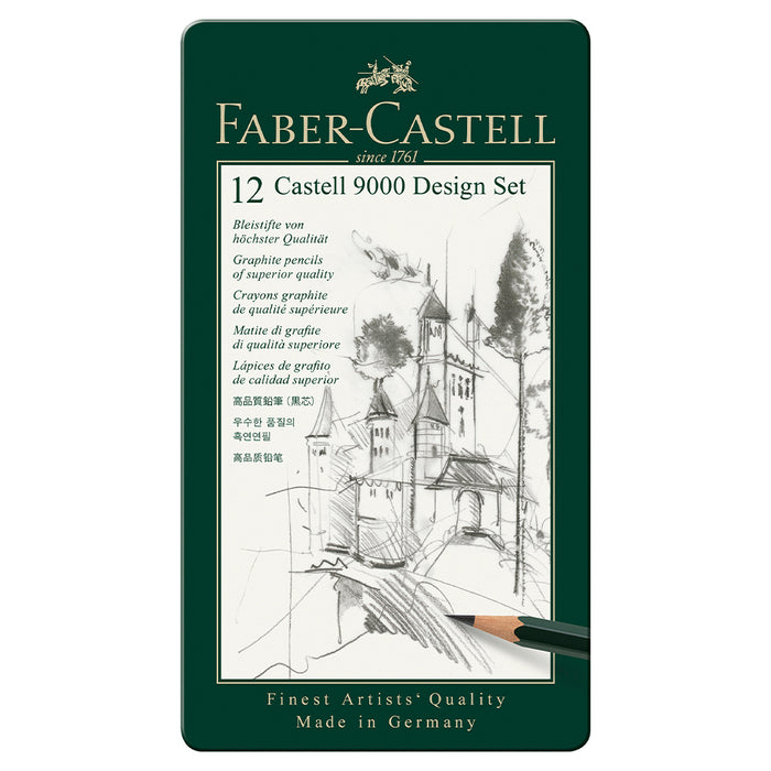 Faber Castell Castell® 9000 Graphite Pencil Design Set - Tin Of 12 - #119064 Graphite Pencil