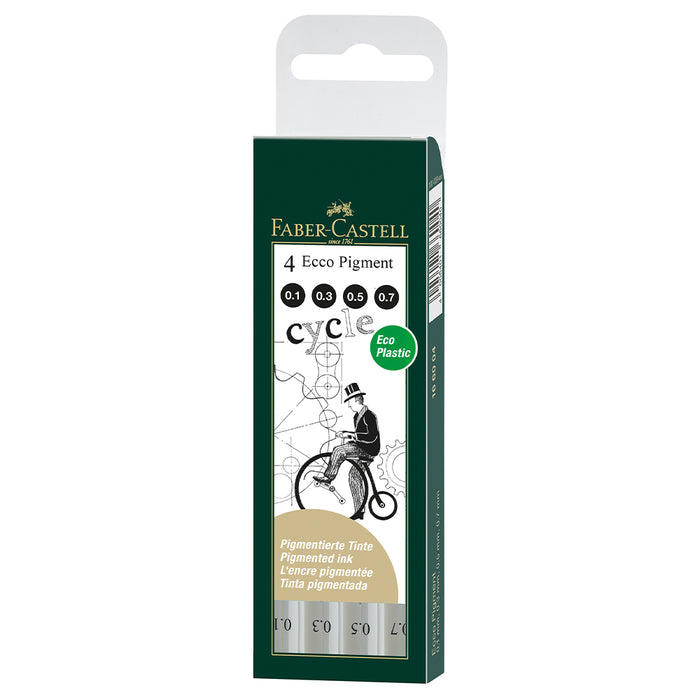Faber Castell Ecco Pigment Pens Black - Wallet Of 4 (0.1 0.3 0.5 0.7) - #166004 Ecco Pigment