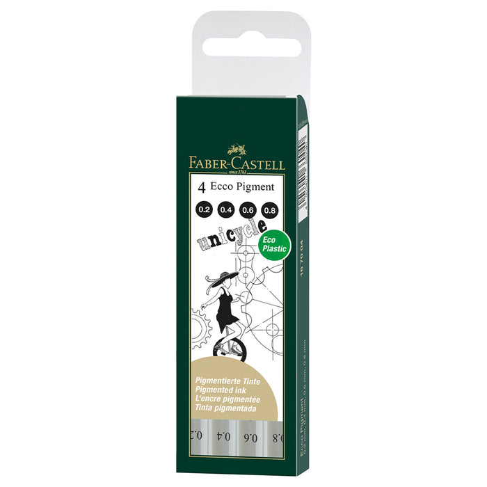 faber castell Ecco Pigment Pens Black - Wallet of 4 (0.2 0.4 0.6 0.8) - #167004 Ecco Pigment