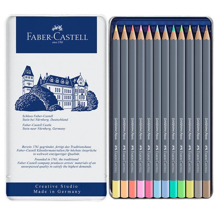 Faber Castell Goldfaber Aqua Watercolour Pencils Pastel Tones - Tin Of 12 - #114622 Watercolour Pencils