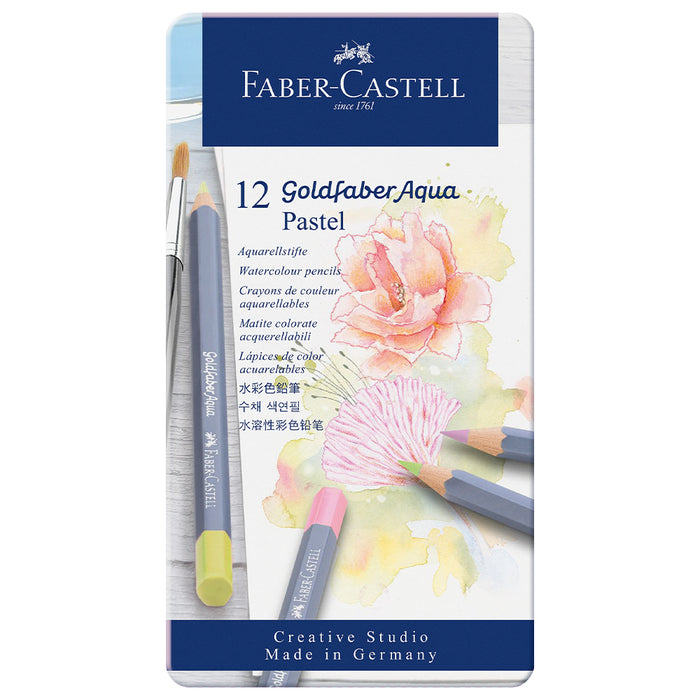 Faber Castell Goldfaber Aqua Watercolour Pencils Pastel Tones - Tin Of 12 - #114622 Watercolour Pencils