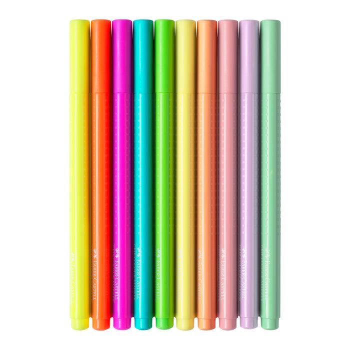 Faber Castell Grip Felt-tip Pen Neon + Pastel Cardboard Wallet Of 10 #155312 Markers