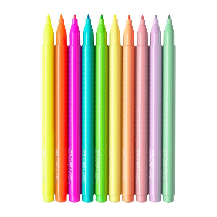 Faber Castell Grip Felt-tip Pen Neon + Pastel Cardboard Wallet Of 10 #155312 Markers