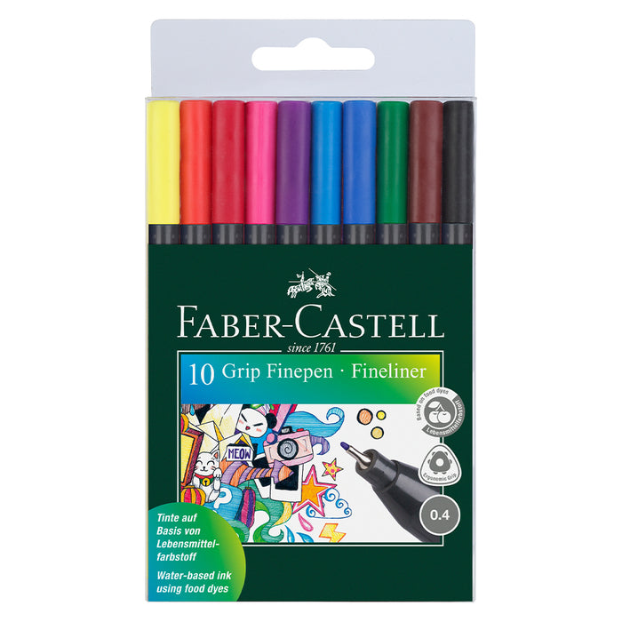 Faber Castell Grip Finepen 0.4 Plastic Wallet Of 10 #151610 Finepen