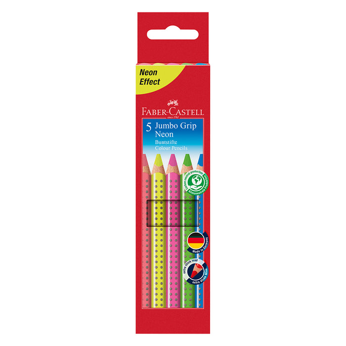 faber castell Jumbo Grip neon colour pencil cardboard wallet of 5 - #110994 Textliner