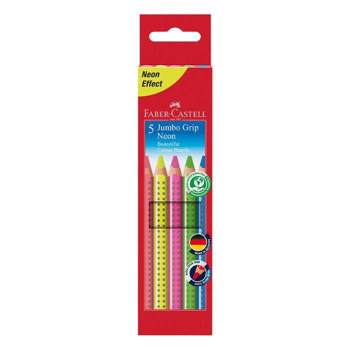 faber castell Jumbo Grip neon colour pencil cardboard wallet of 5 #110994 Colour Pencils
