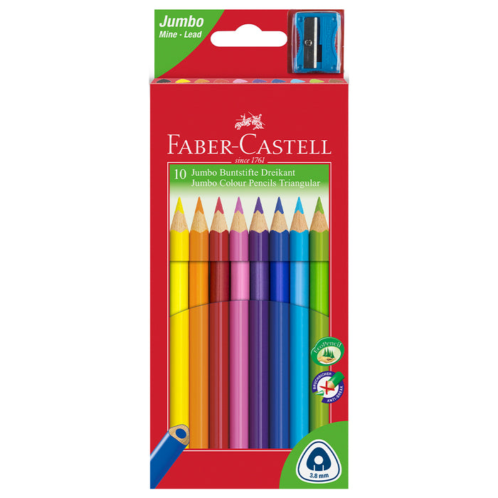 Faber Castell Jumbo Triangular Junior Colour Pencils Wallet Of 10 #116510 Colour Pencils