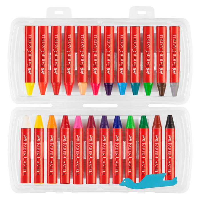 Faber Castell Jumbo Wax Crayon Triangular Plastic Box Of 24 #120034 Crayons