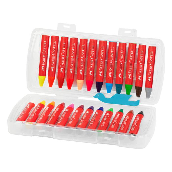 Faber Castell Jumbo Wax Crayon Triangular Plastic Box Of 24 #120034 Crayons