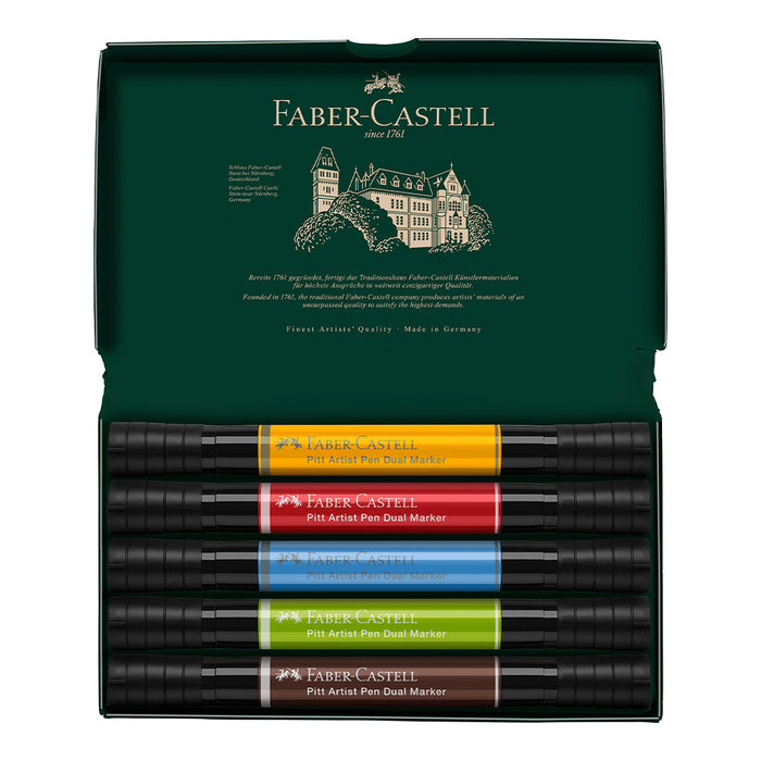 Faber Castell Pitt Artist Pen Dual Marker Wallet Of 5 - #162005 Pitt Artist Pen