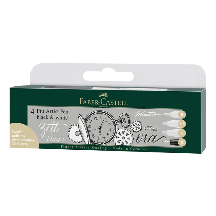 faber castell Pitt Artist Pen® Black and White - Wallet of 4 - #167151 Pitt Artist Pens