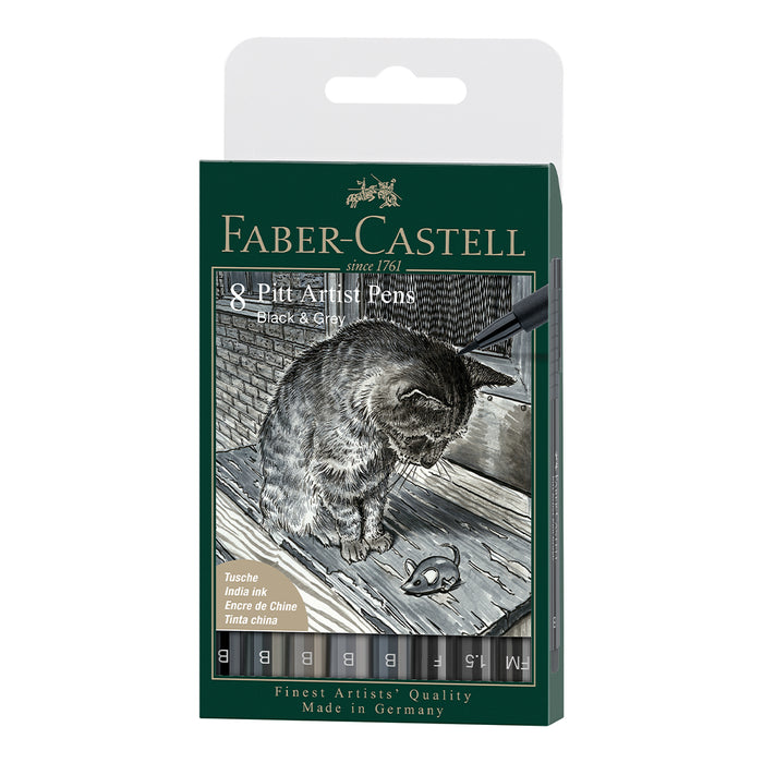 Faber Castell Pitt Artist Pen® Black & Grey - Wallet Of 8 - #167171 Pitt Artist Pen
