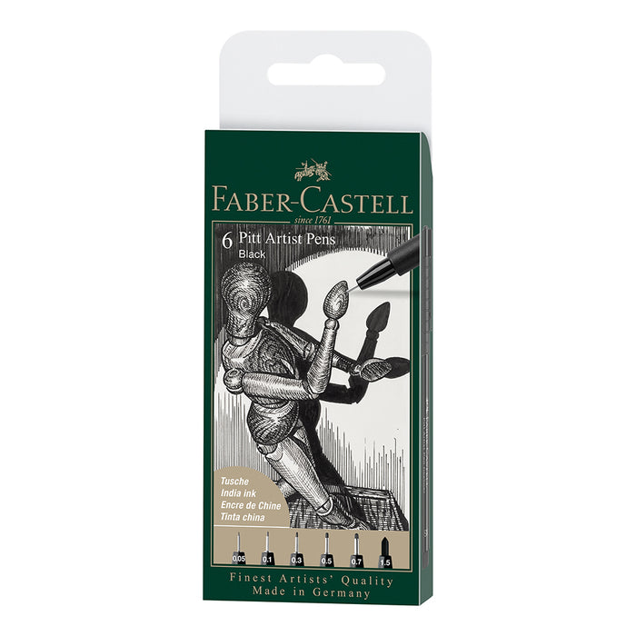 faber castell Pitt Artist Pen® Black - Wallet of 6 - #167154 Pitt Artist Pen