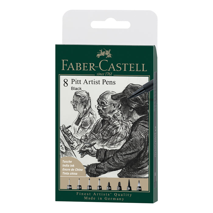 faber castell Pitt Artist Pen® Black - Wallet of 8 - #167158 Pitt Artist Pen