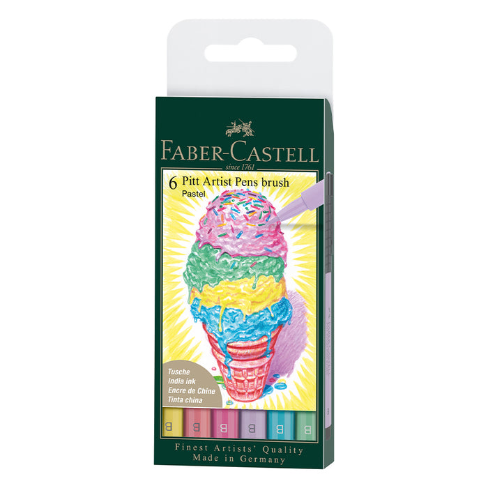 Faber Castell Pitt Artist Pen® Brush Pastel - Wallet Of 6 - #167163 Pitt Artist Pen