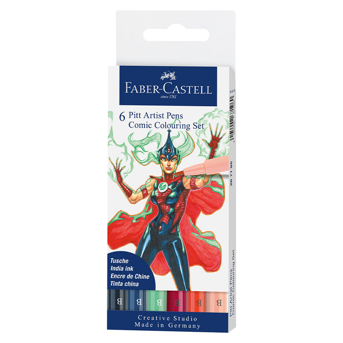 faber castell Pitt Artist Pen® Comic Coloring Set - Wallet of 6 - #267196 Pitt Artist Pens