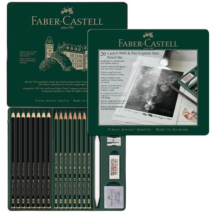 Faber Castell Pitt Graphite Matt & Castell 9000 Set- Tin Of 20 - #115224 Graphite Set