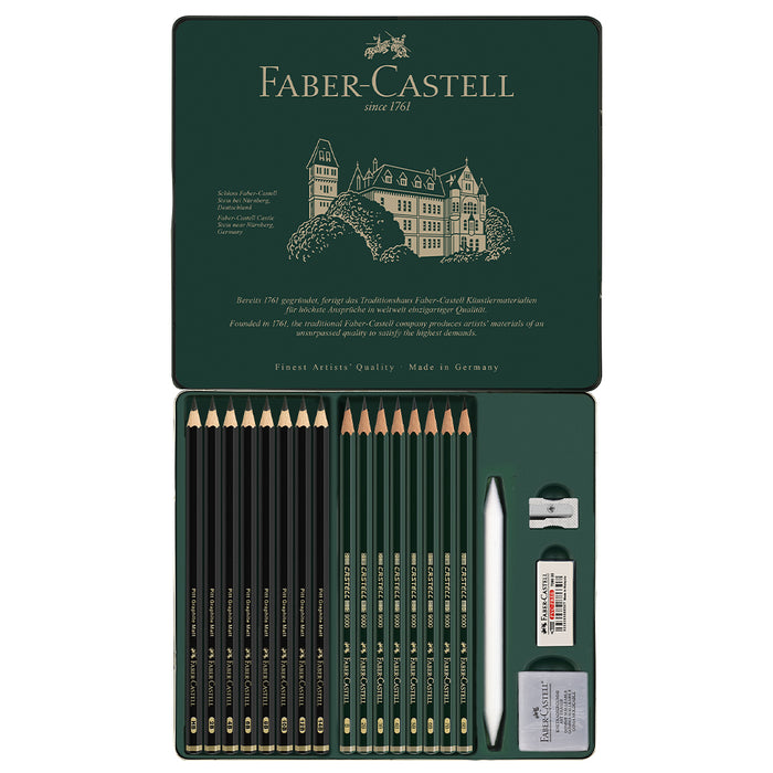 Faber Castell Pitt Graphite Matt & Castell 9000 Set- Tin Of 20 - #115224 Graphite Set
