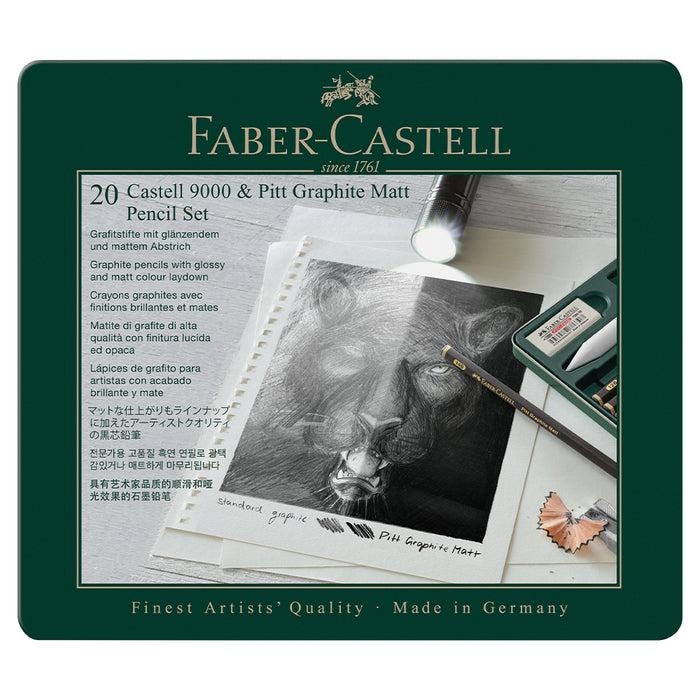 faber castell Pitt Graphite Matt & Castell 9000 Set- Tin of 20 - #115224 Graphite Set