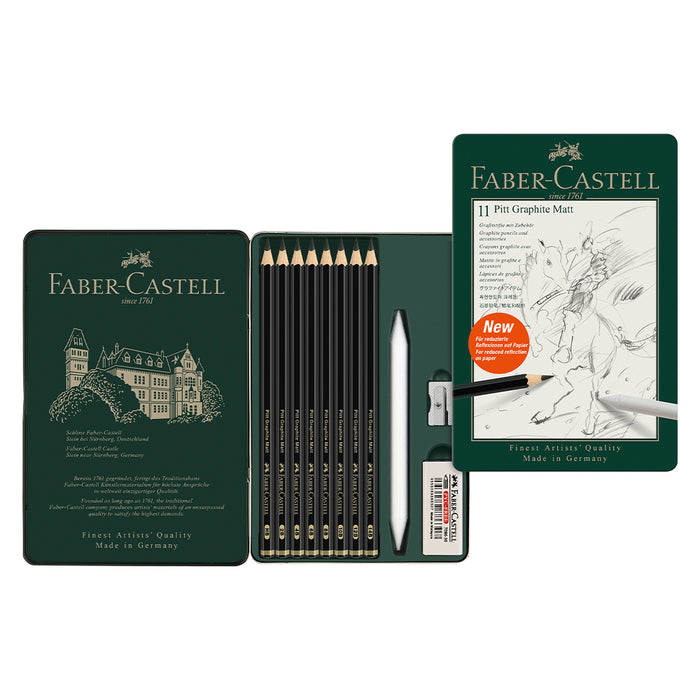 Faber Castell Pitt Graphite Matt Set Metal Case Of 11 - #115220 Graphite Pencil