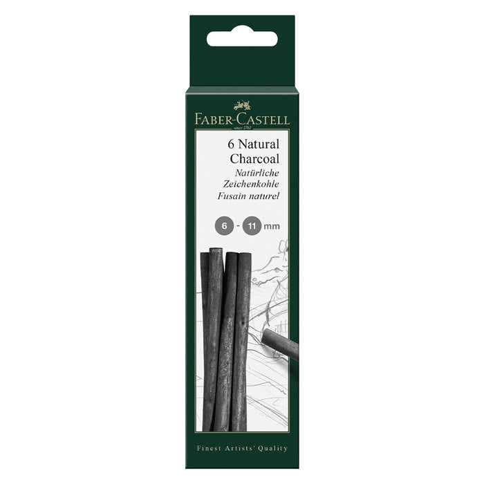 faber castell Pitt® Natural Willow Charcoal - 6 Sticks (6-11mm) - #129398 Charcoal