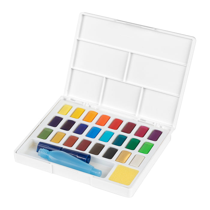 Faber Castell Solid Watercolour Box Of 24 With Sponge And Water Brush - #169724 Watercolours