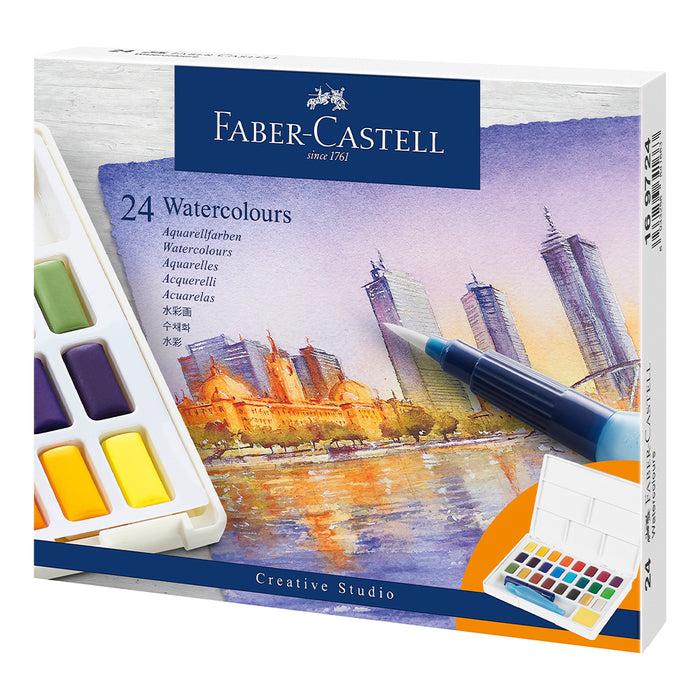 Faber Castell Solid Watercolour Box Of 24 With Sponge And Water Brush - #169724 Watercolours