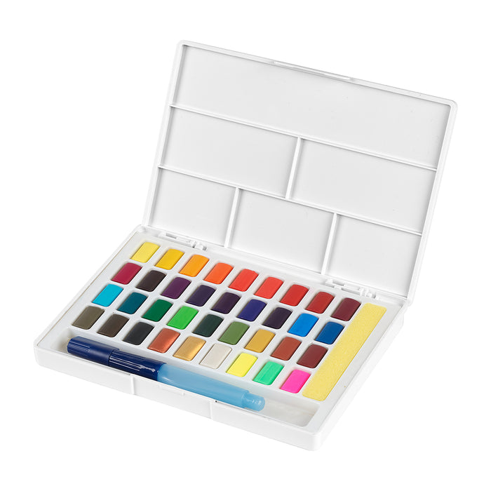 Faber Castell Solid Watercolour Box Of 36 With Sponge And Water Brush - #169736 Watercolours