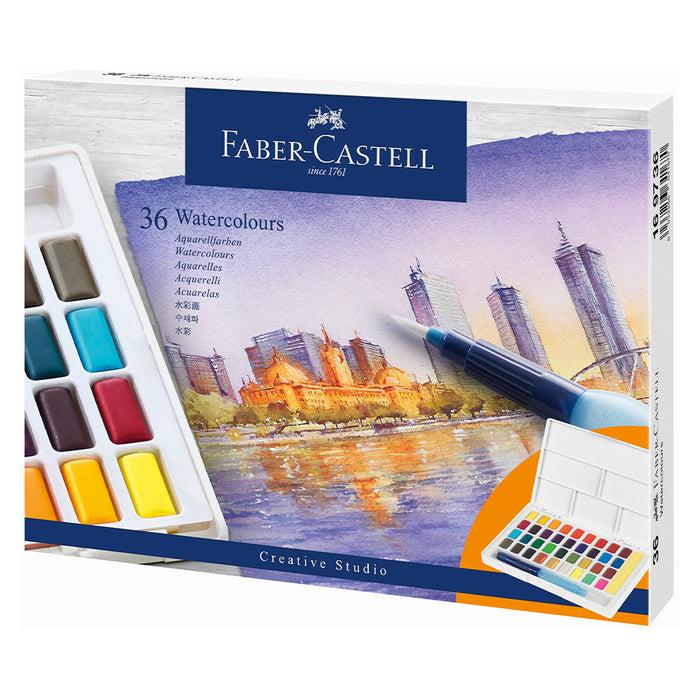 faber castell Solid Watercolour Box of 36 with Sponge and Water Brush - #169736 Watercolours