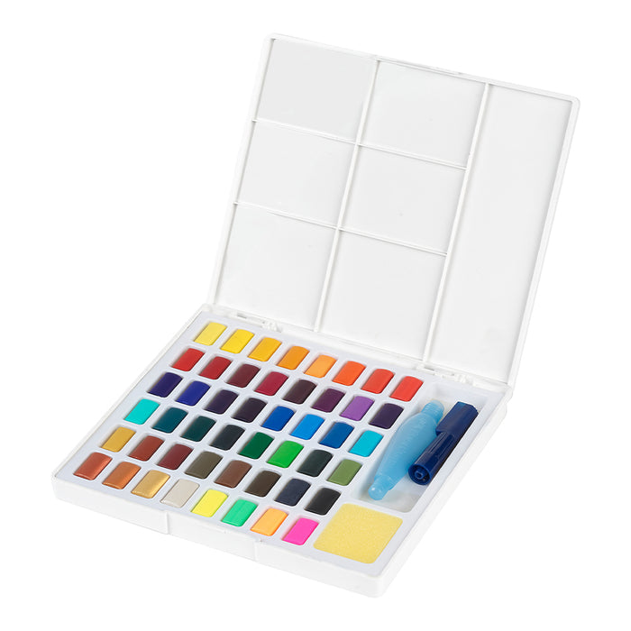 Faber Castell Solid Watercolour Box Of 48 With Sponge And Water Brush - #169748 Watercolours