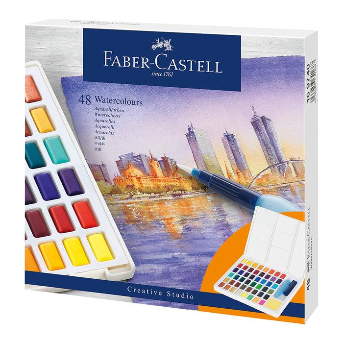 faber castell Solid Watercolour Box of 48 with Sponge and Water Brush - #169748 Watercolours