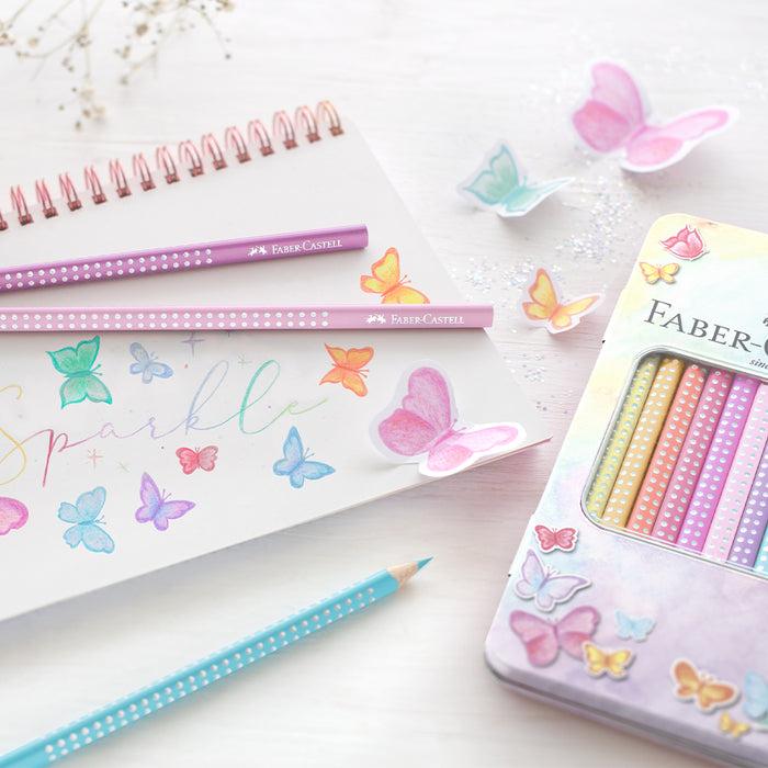 Faber Castell Sparkle Pastel Coloured Pencils Metal Case Of 12 #201910 Sparkle