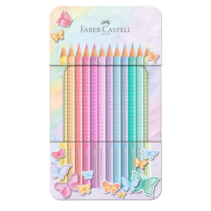 Faber Castell Sparkle Pastel Coloured Pencils Metal Case Of 12 #201910 Sparkle