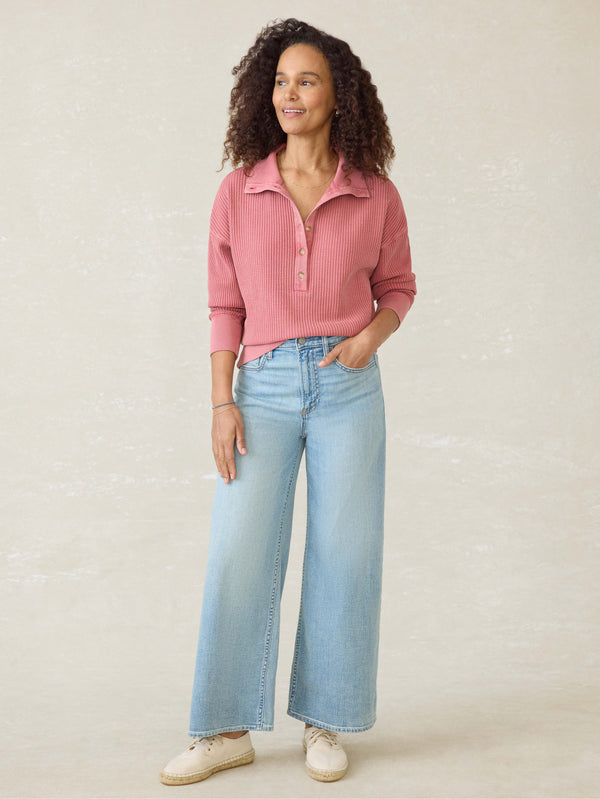 Faherty Après Waffle Henley - Baroque Rose Women's Knits