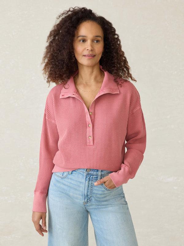 faherty Après Waffle Henley - Baroque Rose Women's Knits