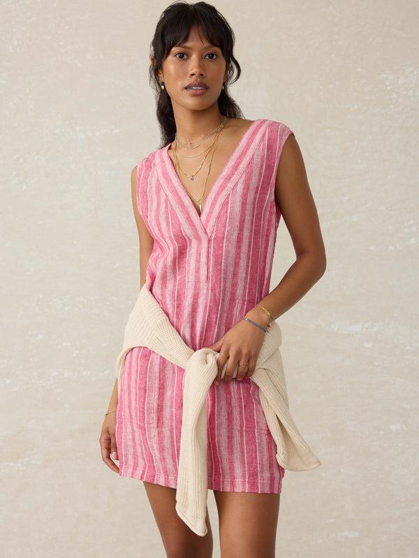 Faherty Azure Linen Dress - Granita Stripe Women's Dresses