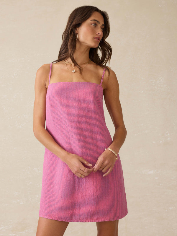 faherty Byron Bay Linen Dress - Ibis Rose Stripe Women's Dresses