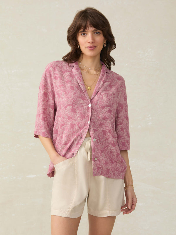 faherty Cabana Short-Sleeve Shirt - Dusty Rose Banana Leaf Women's Button Ups