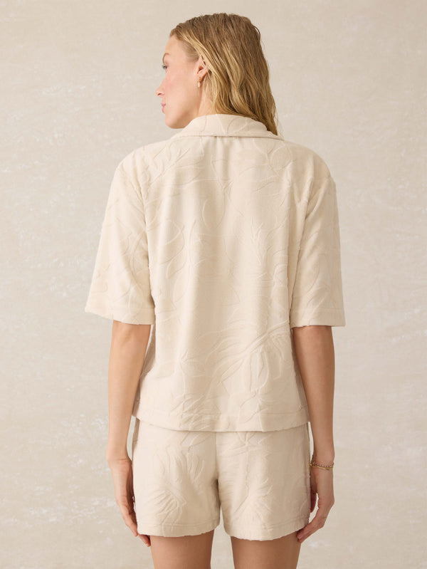 Faherty Cabana Towel Terry Camp Shirt - Marble Poolside Foliage Women's Button Ups