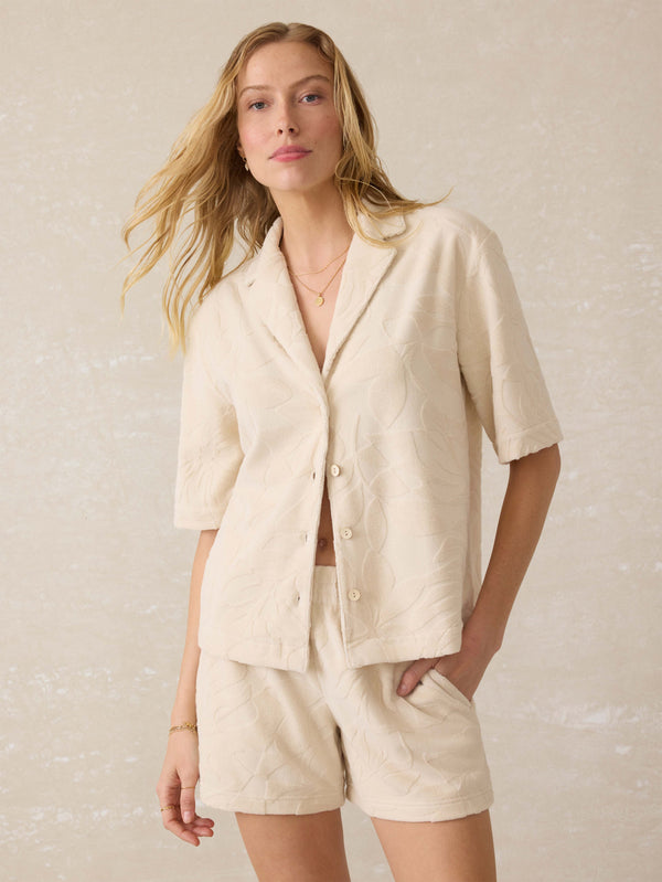 faherty Cabana Towel Terry Camp Shirt - Marble Poolside Foliage Women's Button Ups