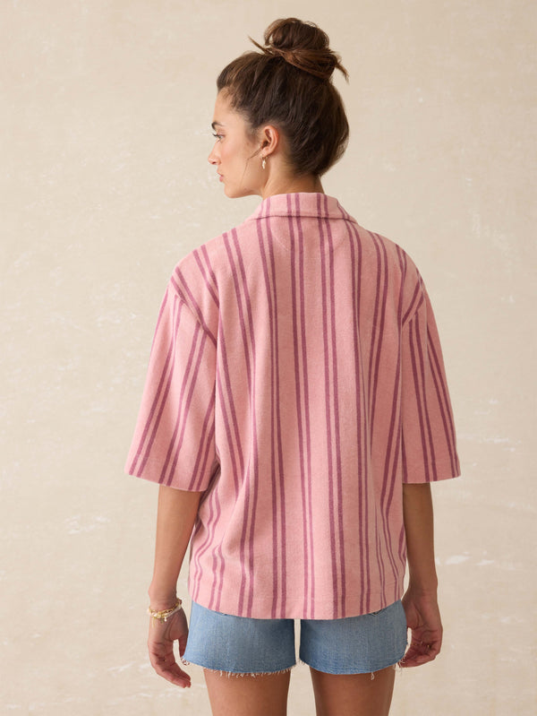 Faherty Cabana Towel Terry Camp Shirt - Orchid Lines Women's Button Ups
