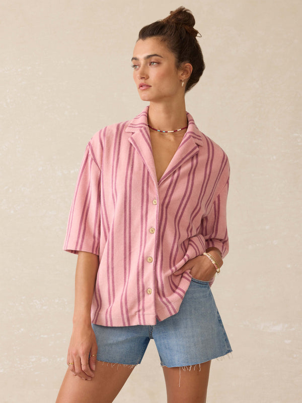 faherty Cabana Towel Terry Camp Shirt - Orchid Lines Women's Button Ups