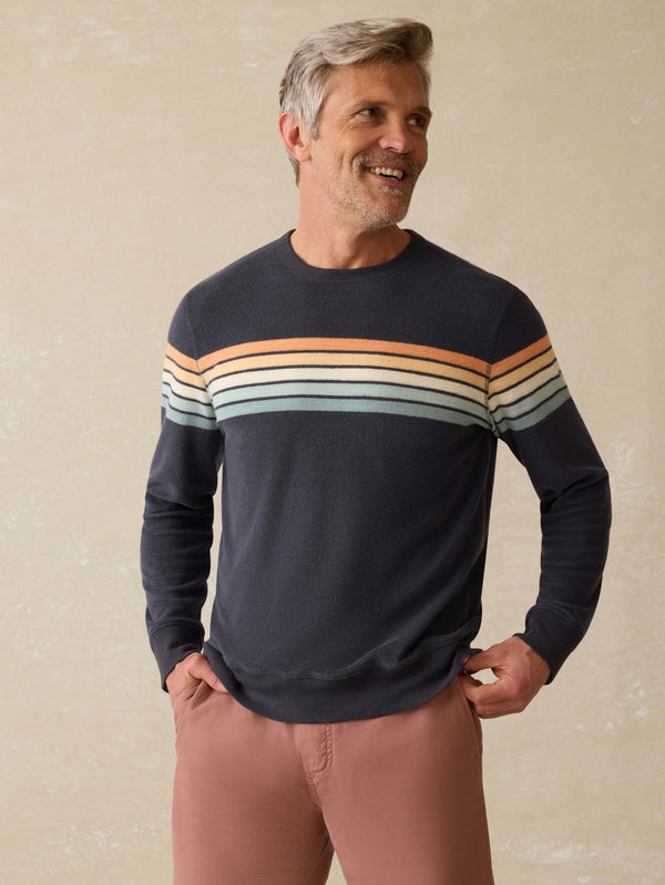 faherty Cabana Towel Terry Crewneck - Seacoast Sunrise Stripe Men's Hoodies u0026 Pullovers
