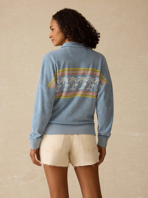 Faherty Cabana Towel Terry Quarter Zip - Palm Rainbow Beach Women's Hoodies U0026 Pullovers