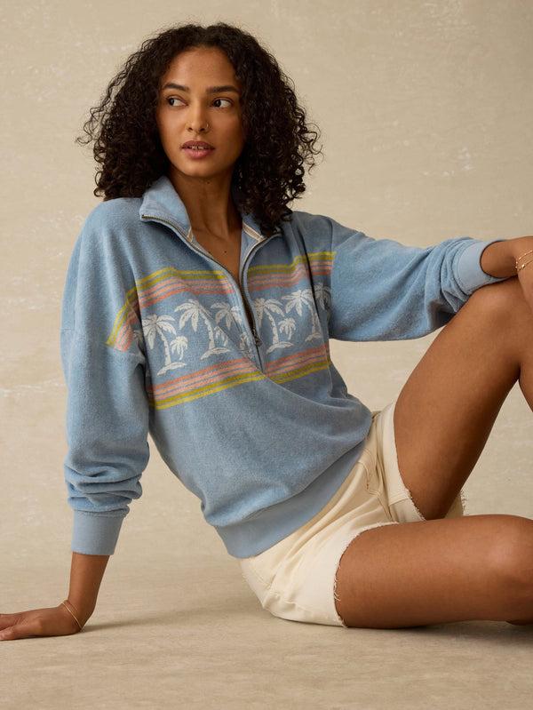 Faherty Cabana Towel Terry Quarter Zip - Palm Rainbow Beach Women's Hoodies U0026 Pullovers