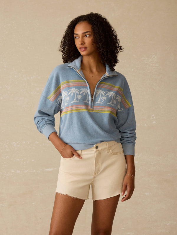 faherty Cabana Towel Terry Quarter Zip - Palm Rainbow Beach Women's Hoodies u0026 Pullovers